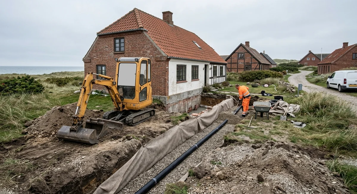 Håndværker udfører kloakrenovering i Karup