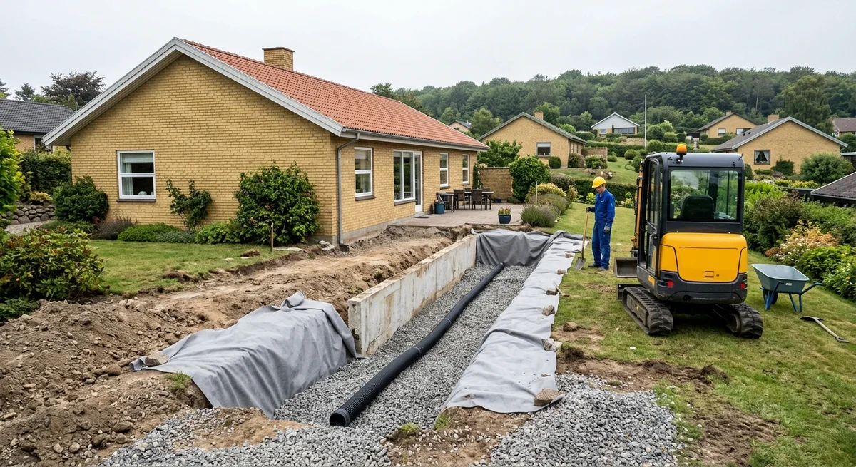 Håndværker udfører kloakrenovering i Bjæverskov